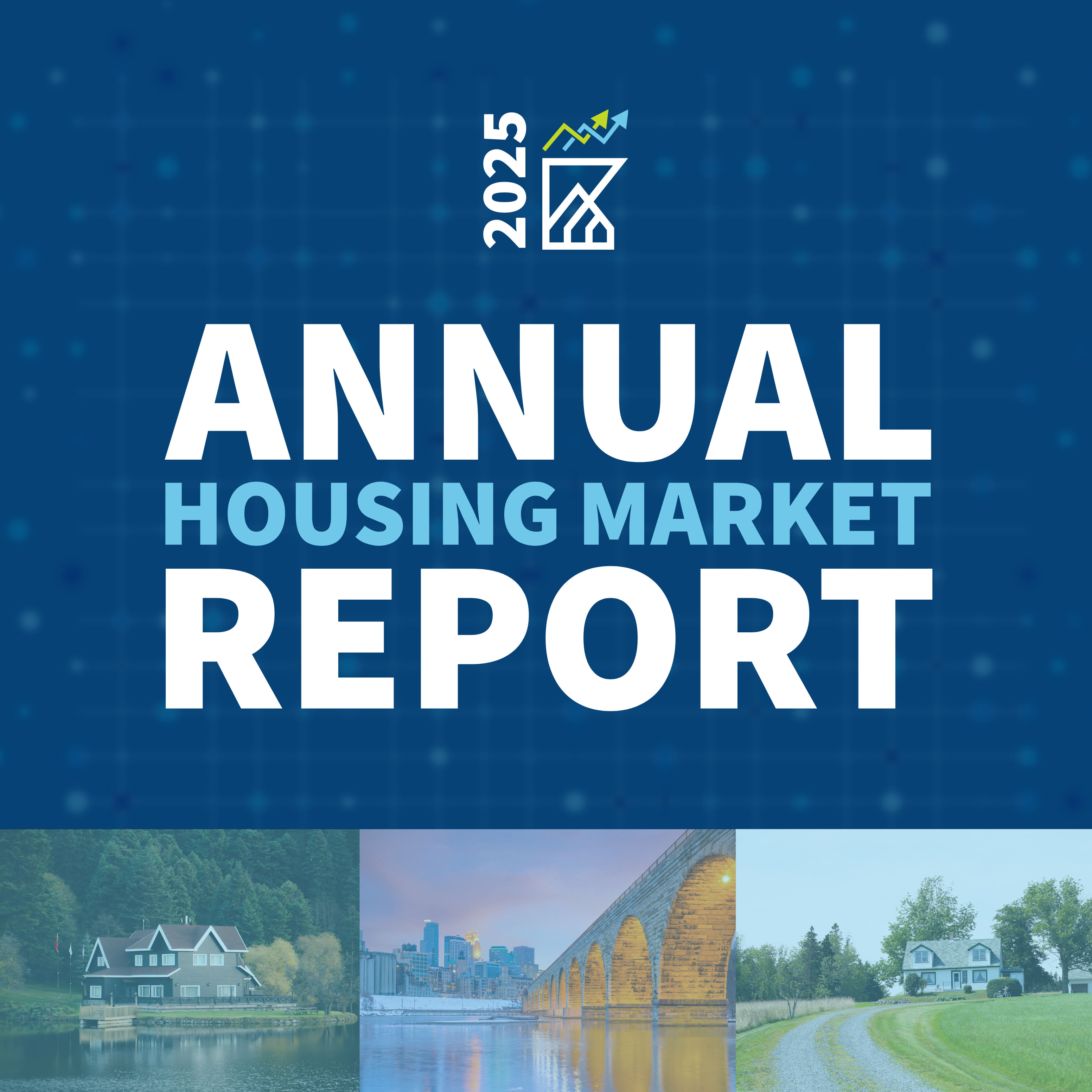 A graphic showing key houses and a landscape in minnesota titles 